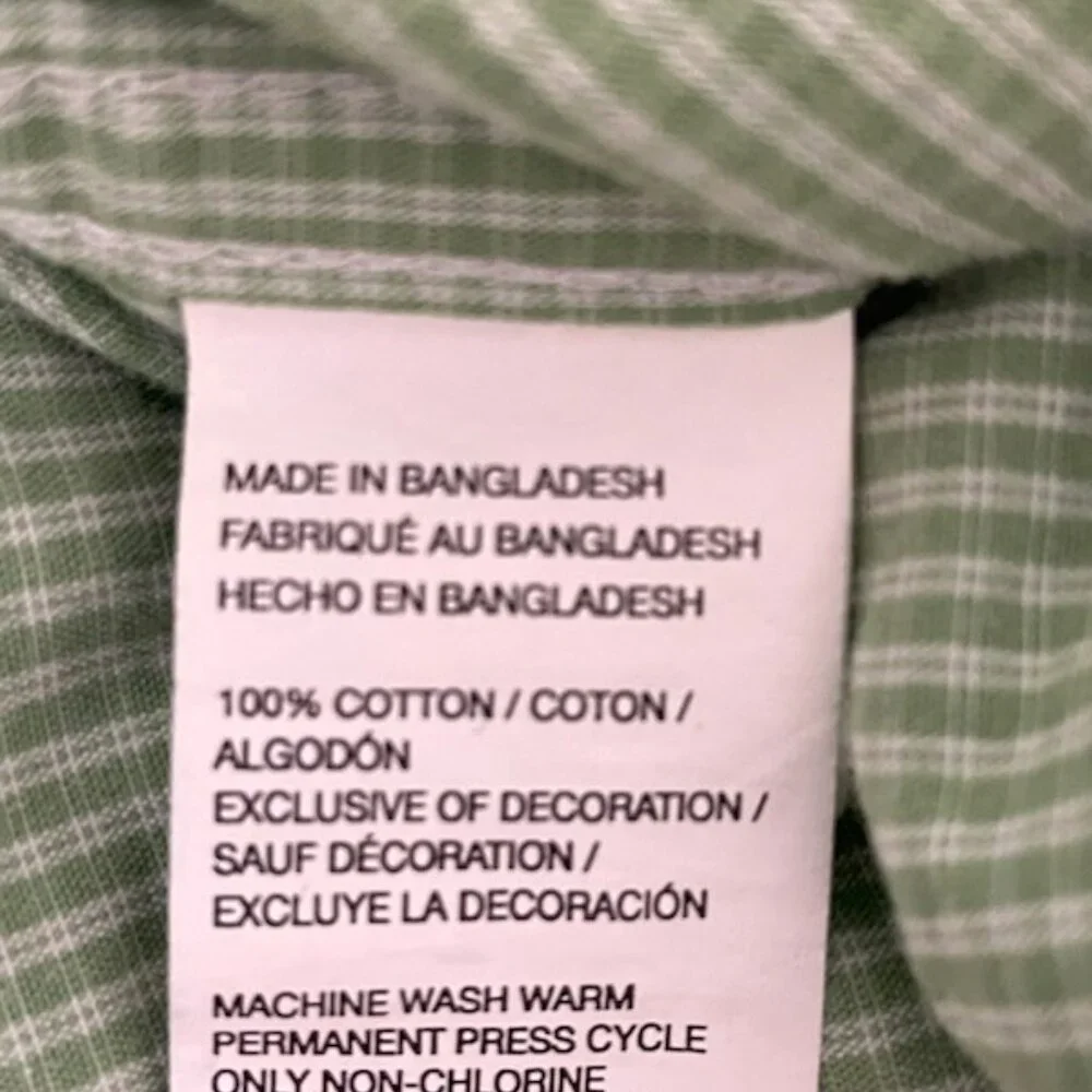 IZOD Men’s Button-Down Shirt Men's Size LT Green & White Plaid Mini Check Cotton